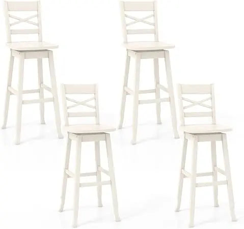 Rubber Wood Swivel Bar Stool Set With Inclined Backrest