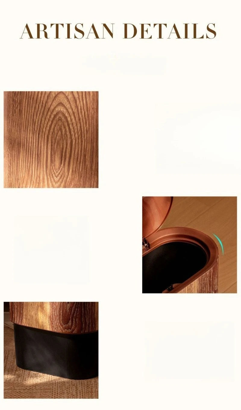 Wood Grain Trash Can with Lid Bathroom Litter Bins Large Capacity Wastebasket Living Room Toilet Retro Household Recycle Bin