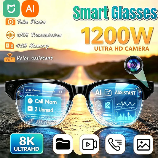 MIJIA Upgrade Smart AI Glasses 1200W HD 8K Shooting Camera Photo Video Voice Call Translation Bluetooth AI Motorcycle Glasses
