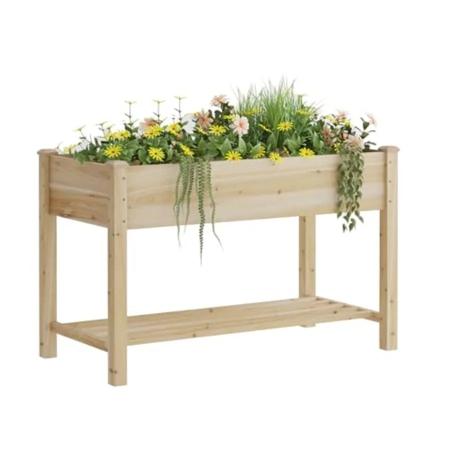 Raised Garden Bed Planter Box with Storage Shelf Elevated Wooden Planter Box with Legs Garden Planter for Backyard Patio Balcon