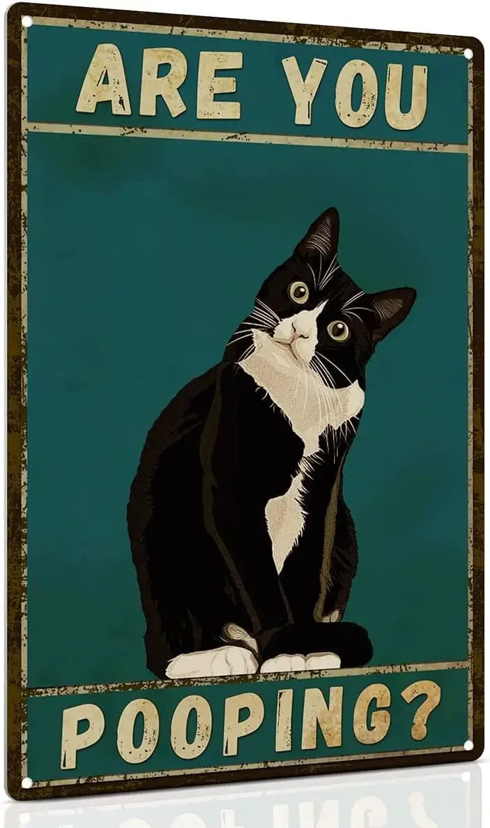Funny "Are You Pooping" Tuxedo Cat Aluminum Bathroom Sign - Humor Wall Decor for Bathroom Glory
