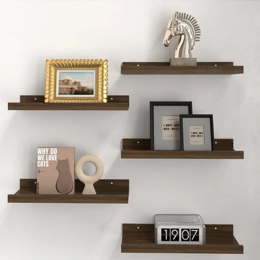 Five Set Floating Shelves for Wall Decor Wall Mounted Book Shelf Nursery Shelves Picture Ledge Shelf with Lip for Wall Storage