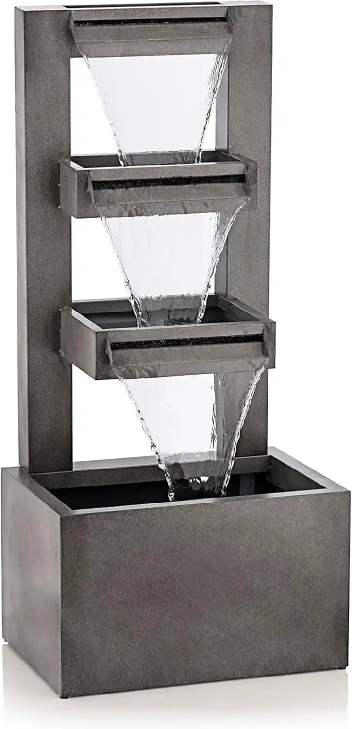 43" Tall Multi-Tier Waterfall Fountain - Industrial Style Water Feature for Garden, Patio, Yard, Backyard, Relaxing Water Flow,