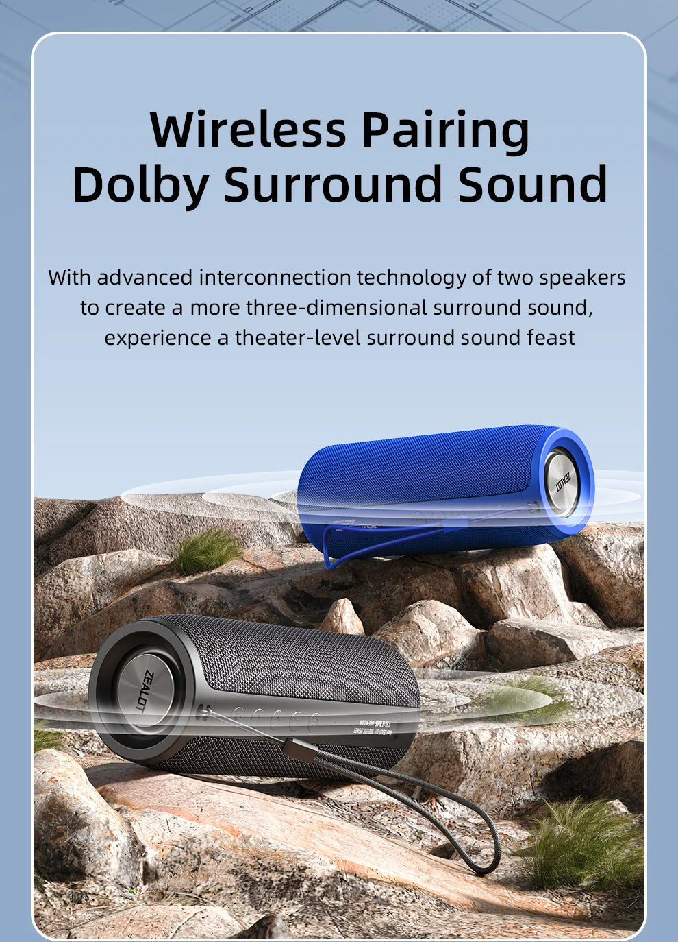Zealot-S51 Protable Bluetooth Speaker Enhanced Bass Portable Speaker with 12H Playtime,  IPX5 Waterproof for Camping