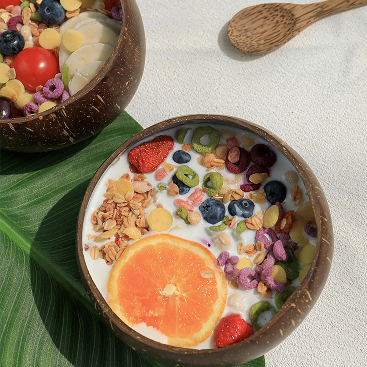 Natural Coconut Shell Bowl And Spoon Set For Serving Dishes Salad Wooden Reusable Kitchen Tableware Coconut Bowls Fruit Bowl