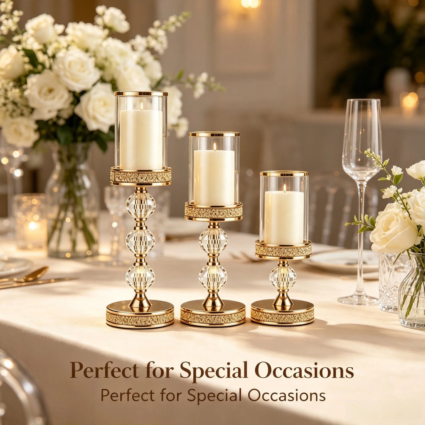 Modern Metal Candlestick Holders With Glass Shield And Beads