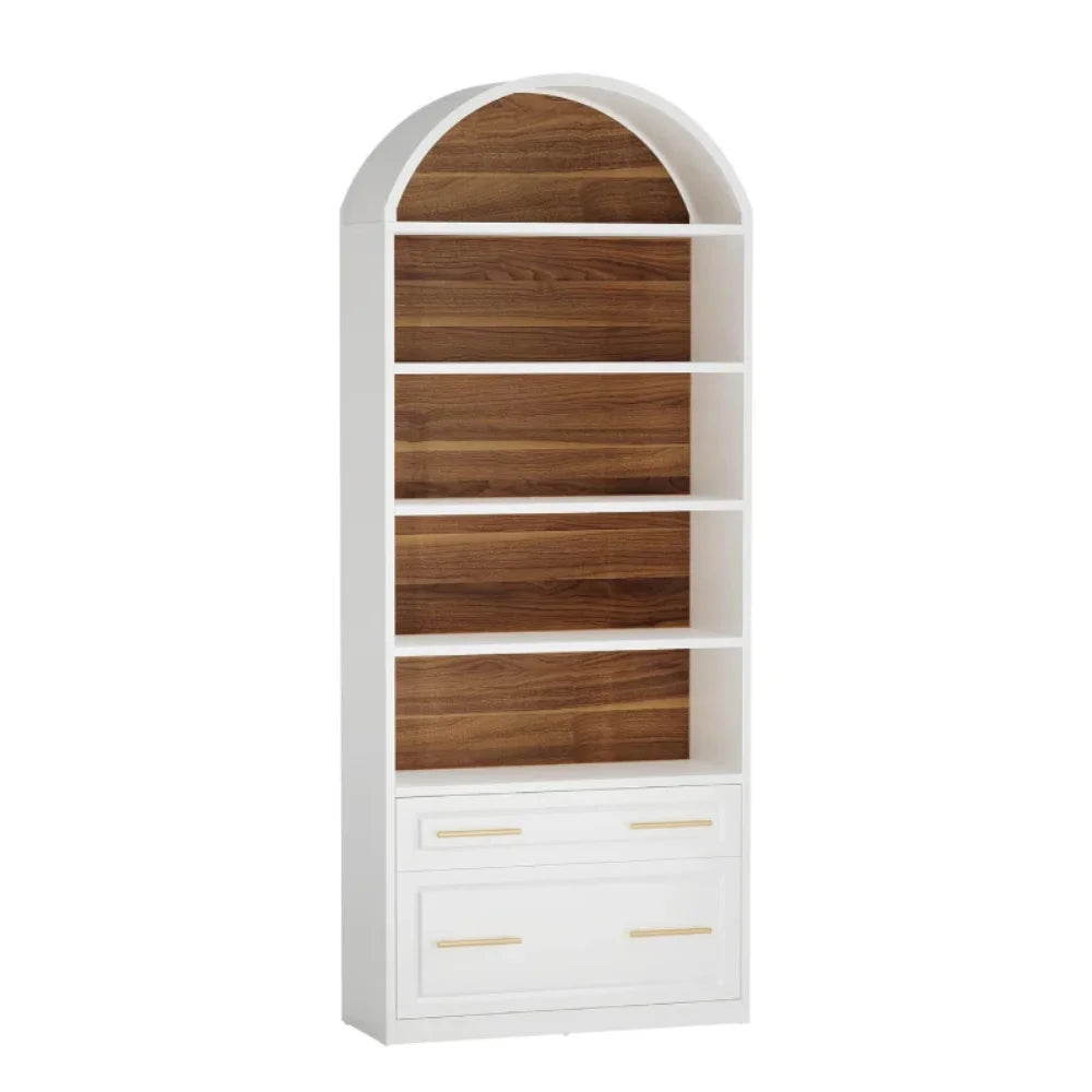 l Arched Bookcase Set of 2, 5-Tier Bookshelf with File Cabinet Drawer, Modern Freestanding Wooden, Customized