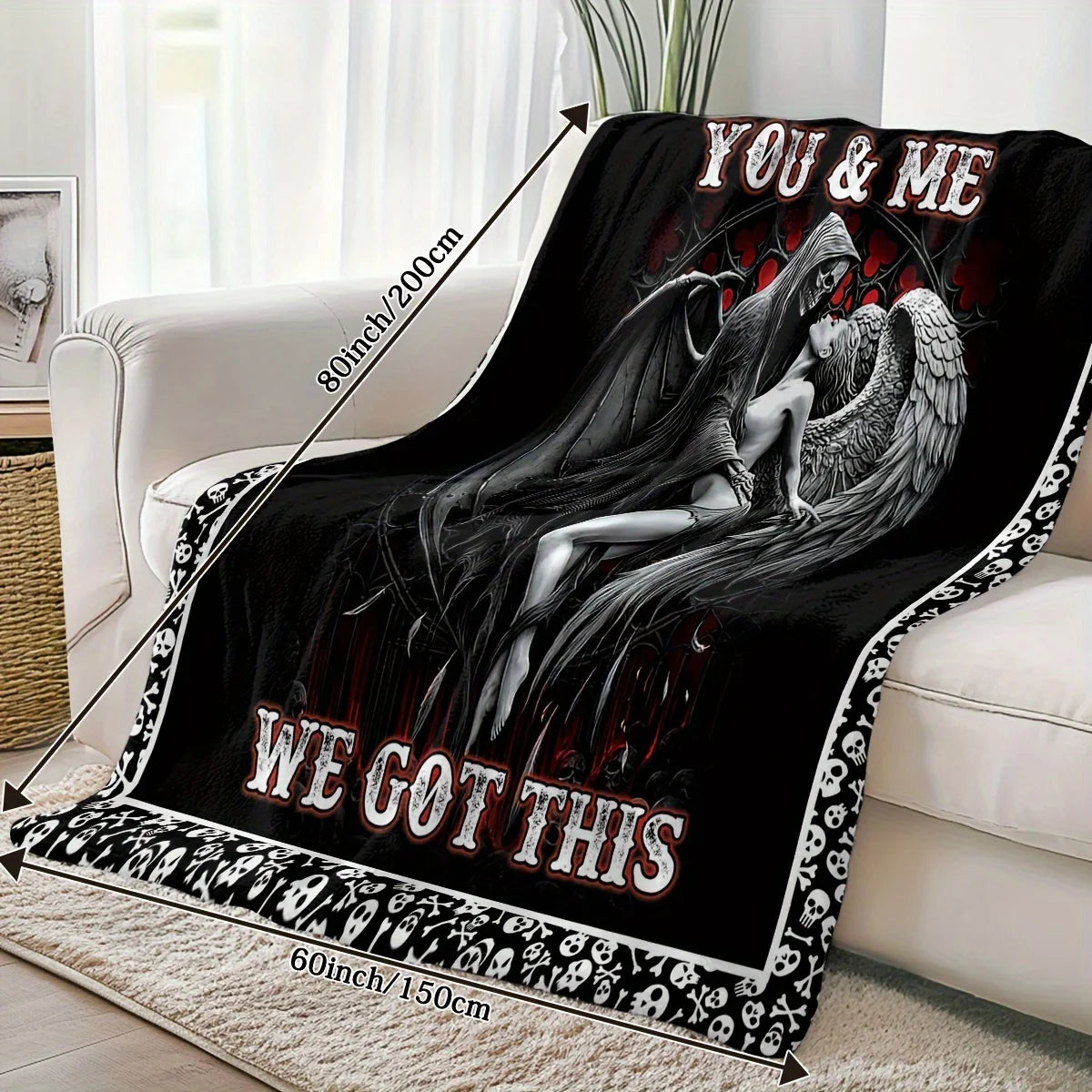 Contemporary Skull And Angel Fleece Throw Blanket All Seasons