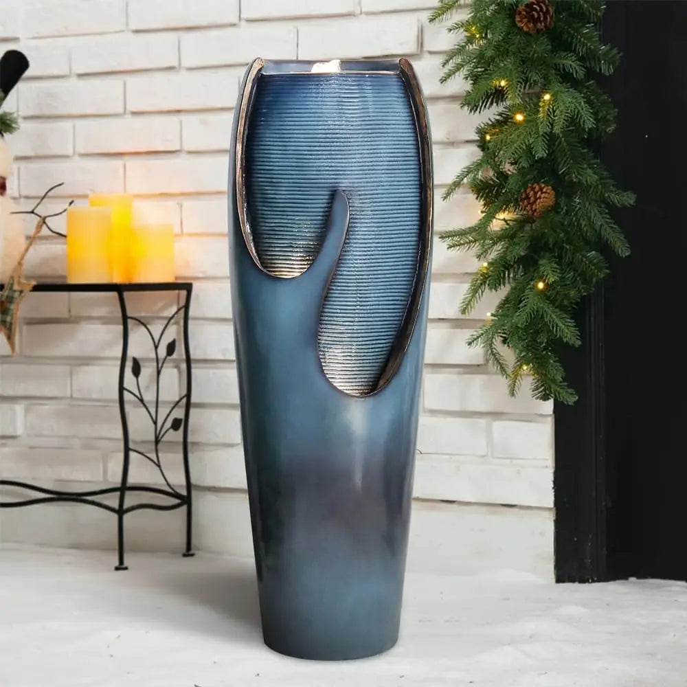 38.7H Outdoor Water Fountains and Waterfalls - Indoor Water Jar Fountain Tall Floor Fountain with Lights&Pump