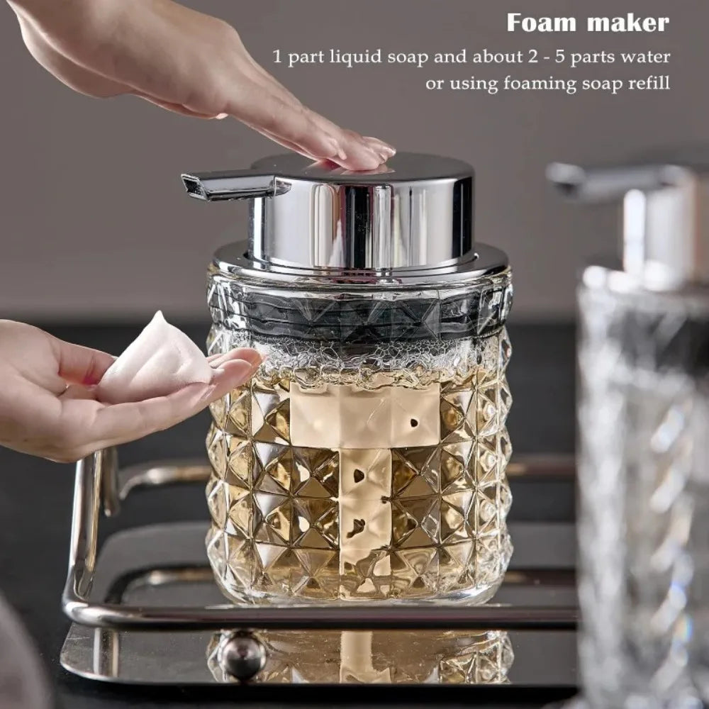 Glass Hand Foaming Soap Dispensers with Silver Pump 1 Pack