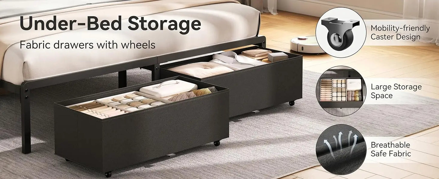 Luxury Upholstered Bed Frame With Spacious Storage Drawers