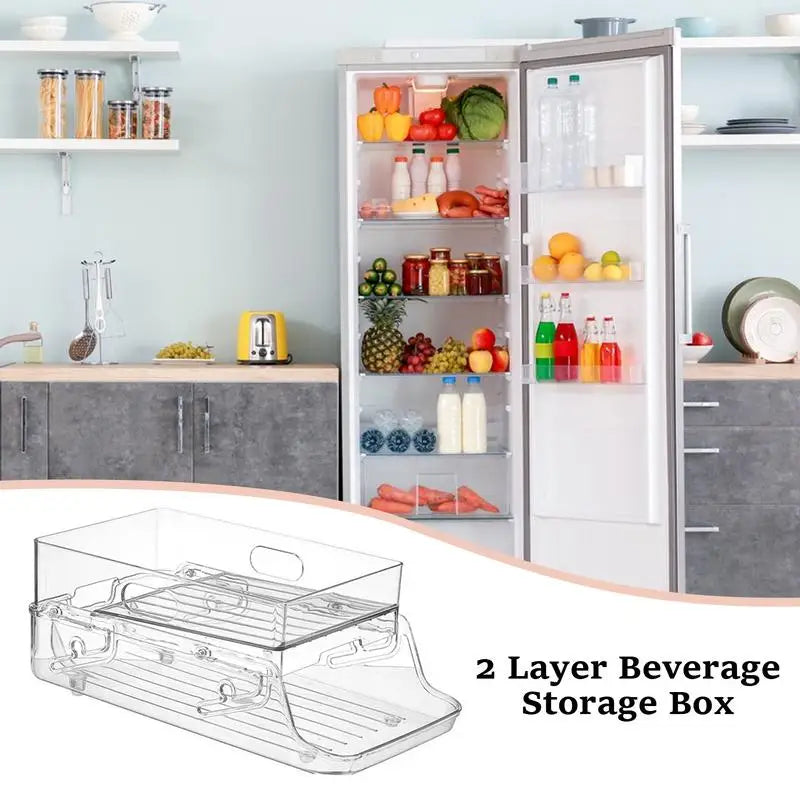 Refrigerator Soda Can Organizer 2-Tier Clear Canned Food Holder