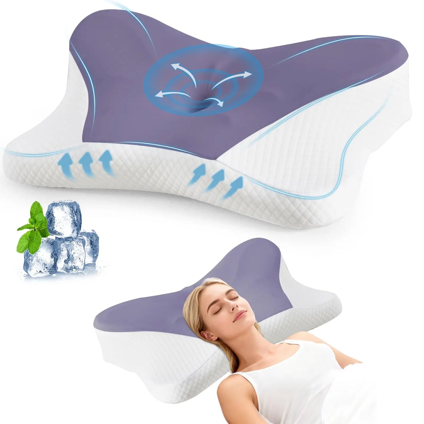 MCQ Ergonomic Cooling Memory Foam Neck Pillow Washable Cover
