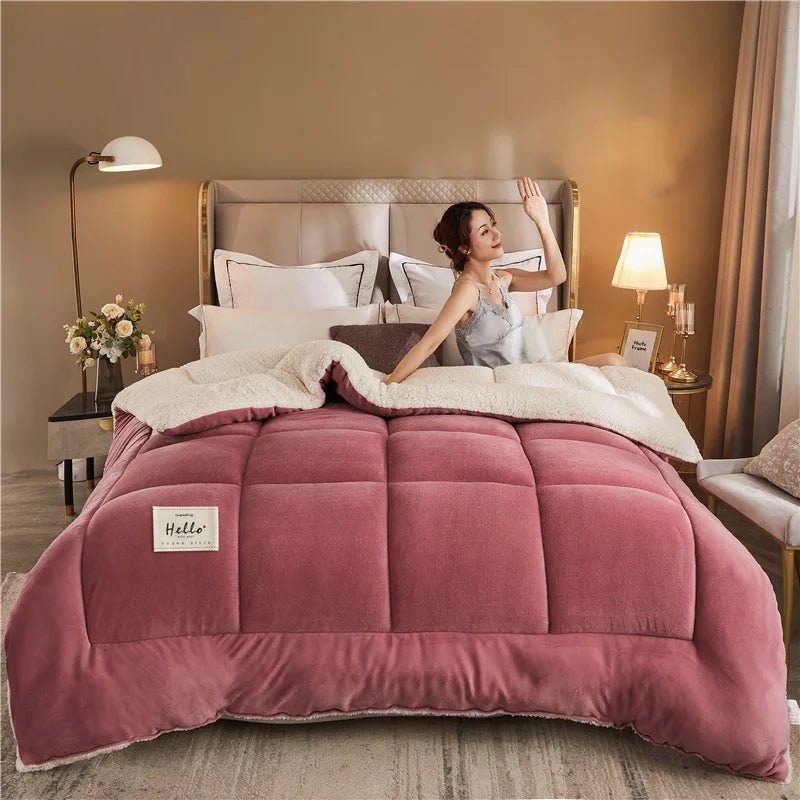 New Thicken Milk Fleece Winter Blanket Warm Artificial Lamb Cashmere Weighted Blankets for Bed Soft Warmth Comforter Duvet Core