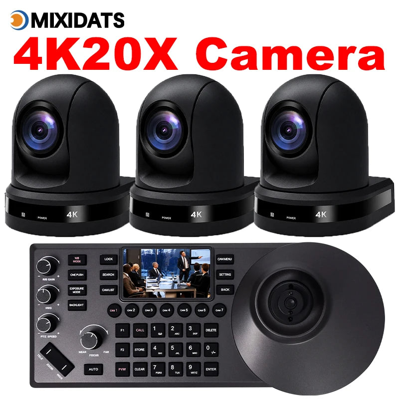4K NDI PTZ Camera 1-10pcs 20X Zoom Video Conference Camera for Church Business Meeting Optional 1 Controller Keyboard Kit