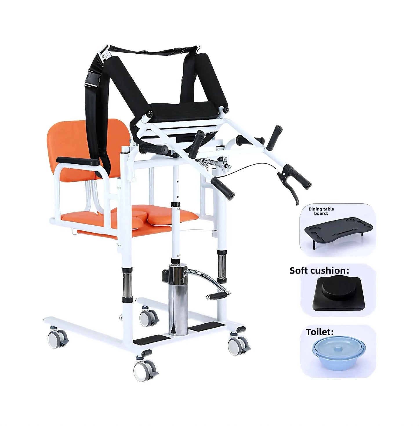 Patient Lift Chair, Metal Adjustable Height Transport Wheelchair, Elderly Transfer Lift, Home Nursing Toilet Transfer Chair
