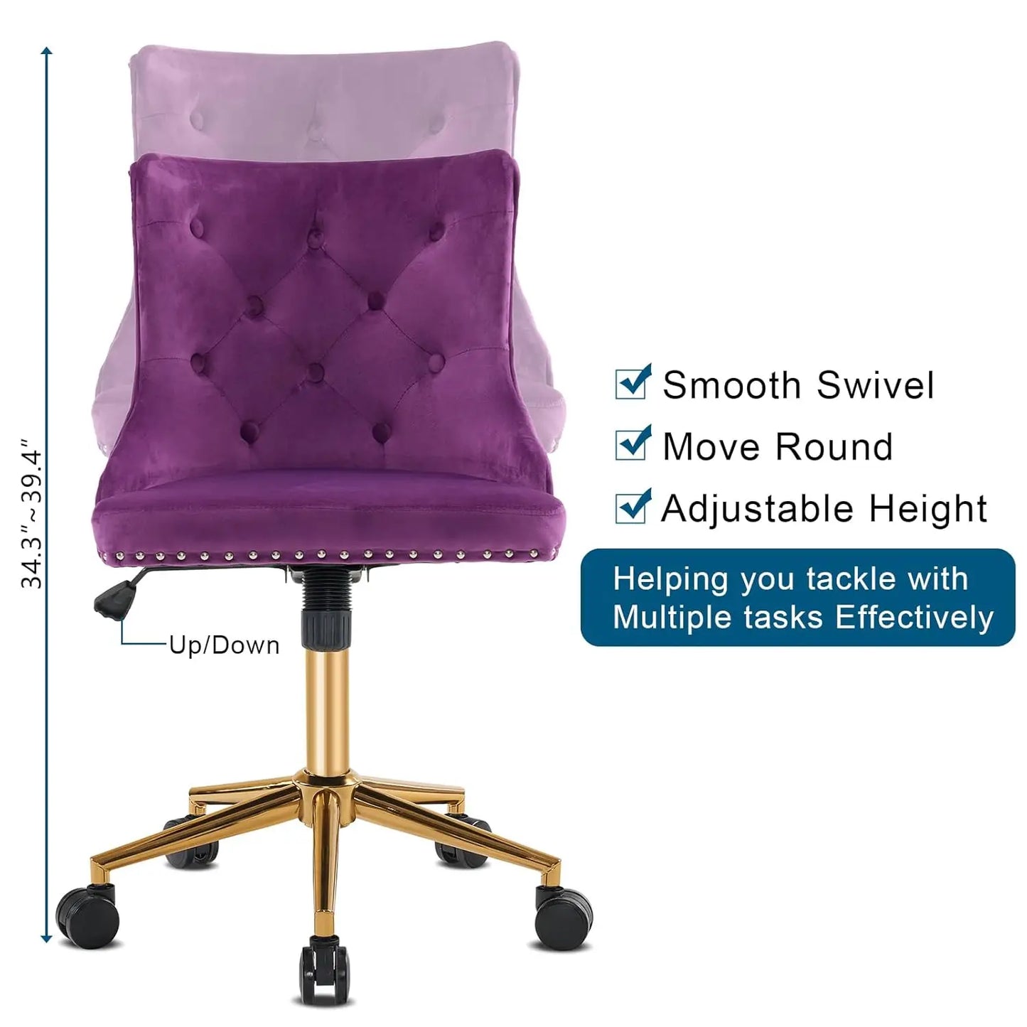 Luxurious Velvet Tufted Armless Office Chair With Wheels