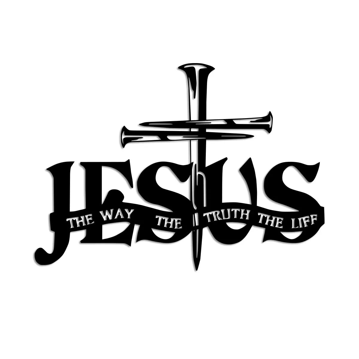 Jesus Metal Wall Decor - Elegant Black Cross with Praying Hands & JESUS Lettering -  Christian Church, Home, Office Decoration