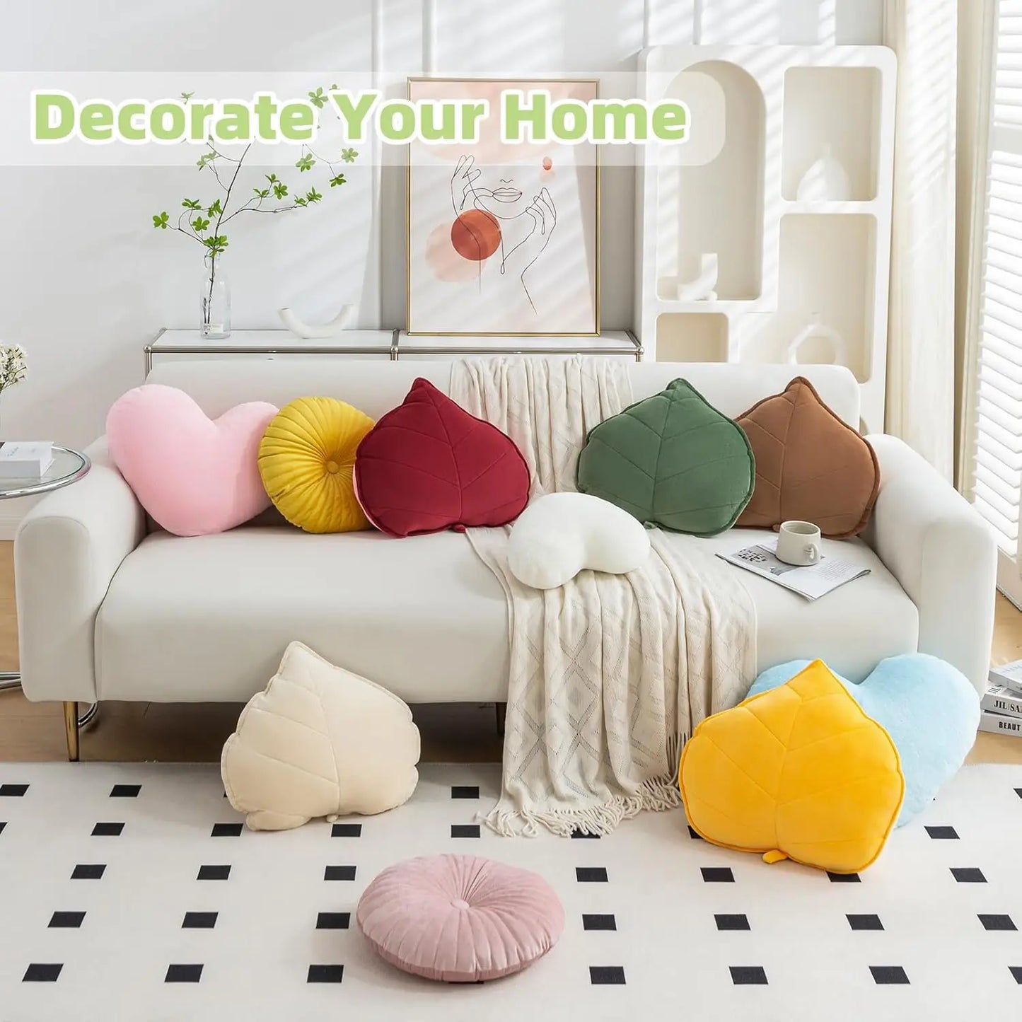 Cute Leaf Throw Pillows, Soft Plush Cushion for Home Decor in Car, Bedroom, Sofa, 50CM