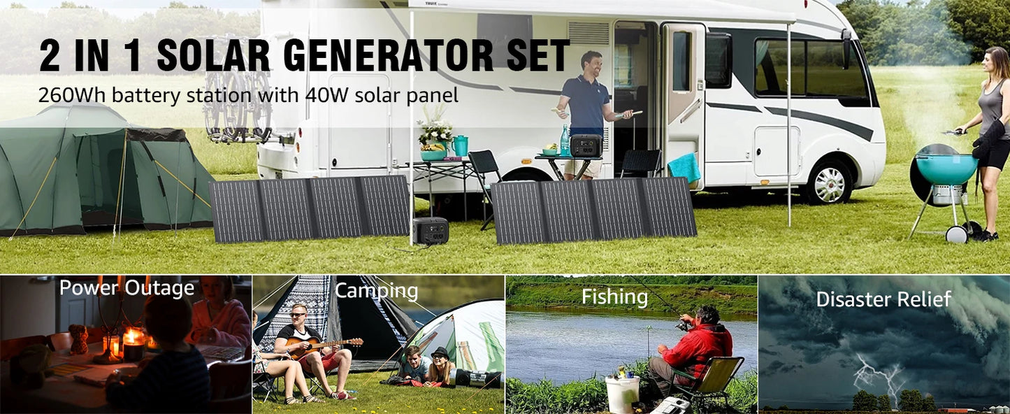 300W 260Wh Portable Power Station with Solar Panels 40W Solar Generator with AC Outlet 110V for Outdoor Garden Travel Camping RV