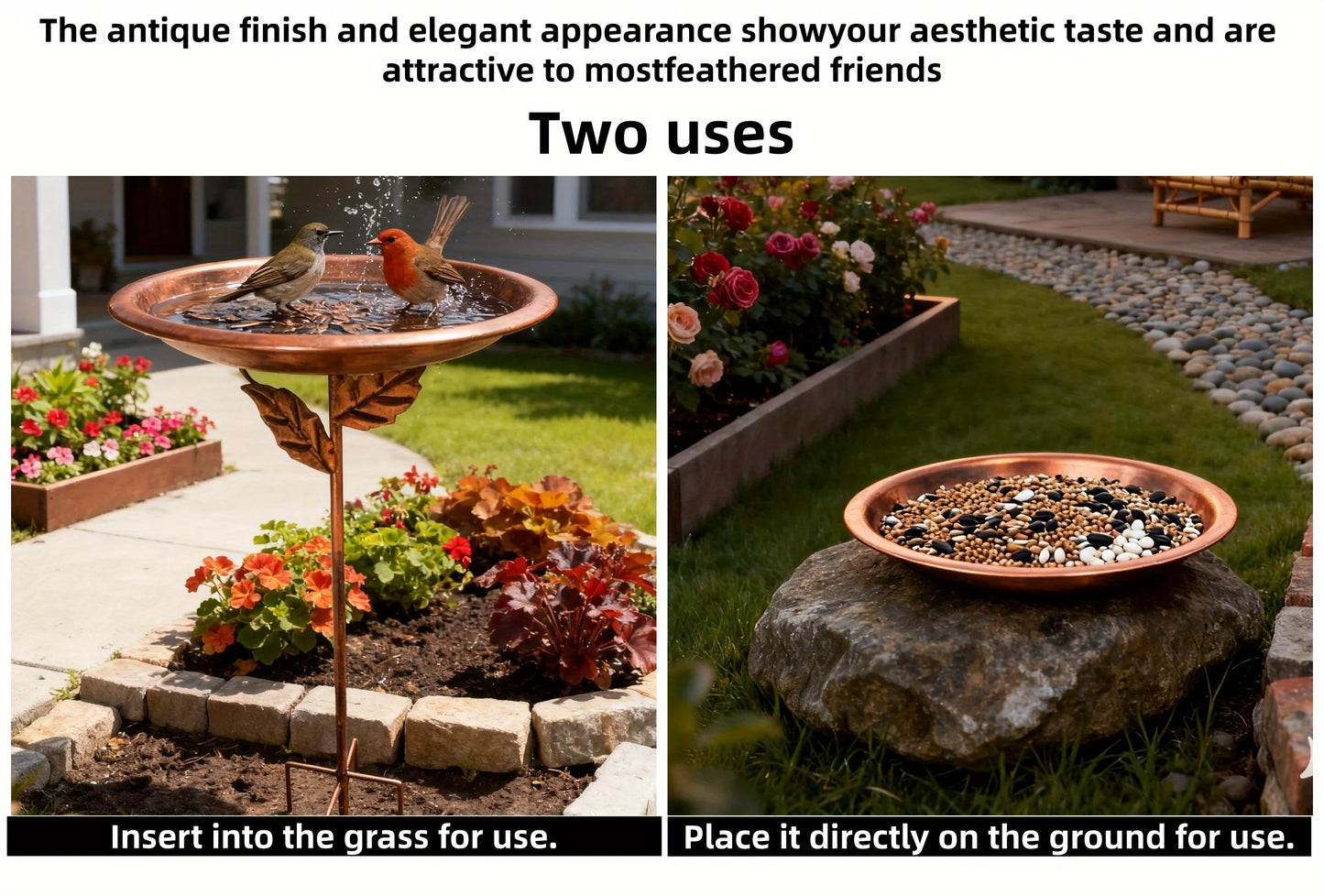 31-inch Outdoor Bird Bath 13'' Rustproof Vintage Iron Bird Feeder Waterer for Chickens Cardinals And Humming Birds Chicken Coop