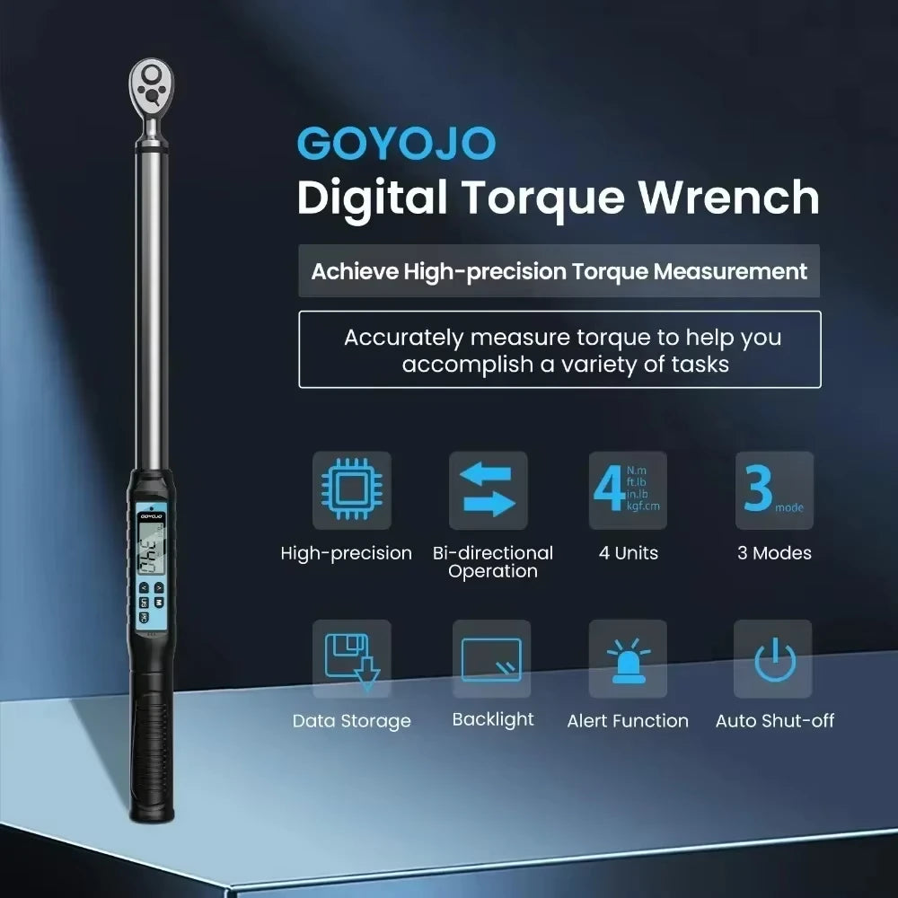 GOYOJO Digital Torque Wrench 3/8" 1/2" Drive 2% Torque Accuracy Electric Torque Wrench with 3 Adjustable Modes for Car Care