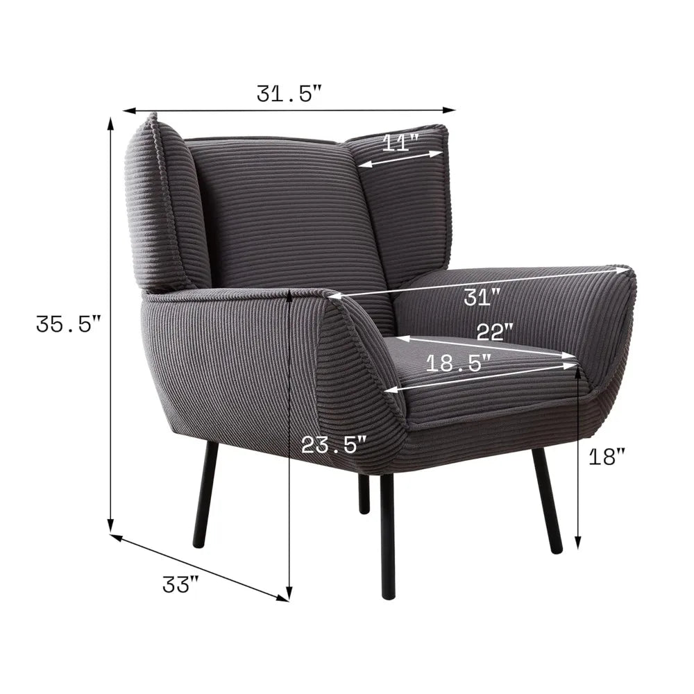Accent Chair- Upholstered Living Room Chairs with High Wingback, Grey Reading Armchair for Bedroom, Customized