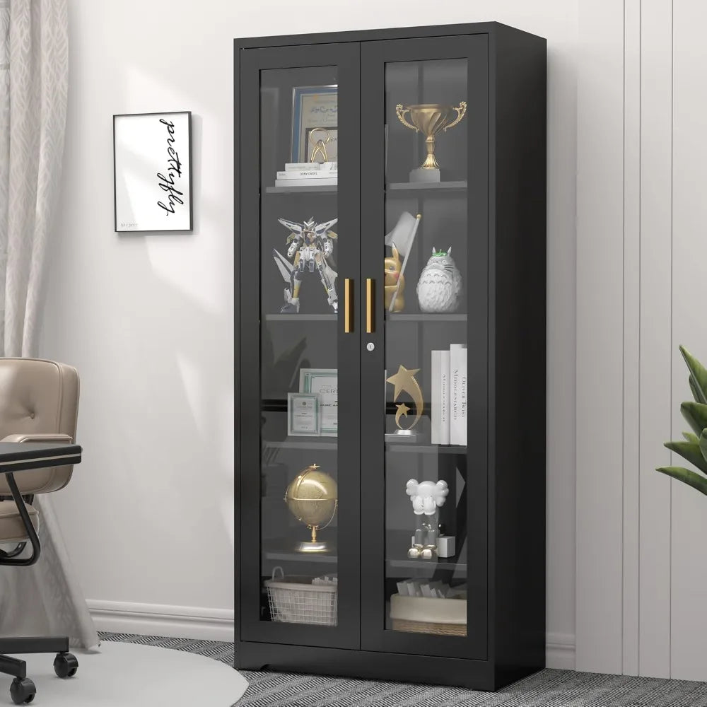 Locking Glass Display Cabinet Curio With Adjustable Shelves
