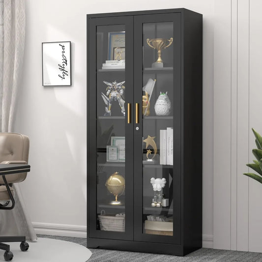 Locking Glass Display Cabinet Curio With Adjustable Shelves