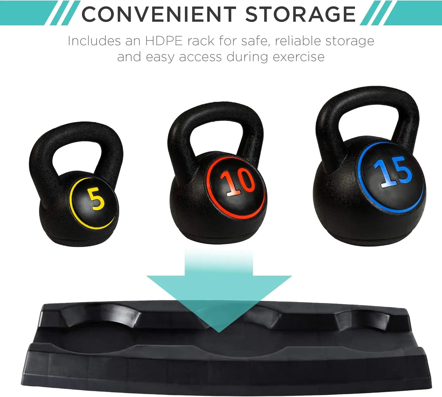 Best Choice Products 3-Piece Kettlebell Set with Storage Rack, HDPE Coated Exercise Fitness Concrete Weights for Home Gym,