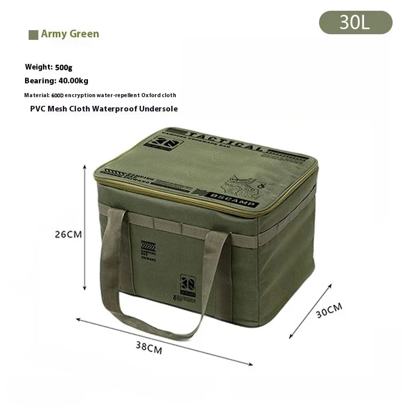 30L/42L/56L Insulated Waterproof Tactical Camping Bag Foldable Outdoor Picnic Tableware Storage Box Large Capacity Field Cookwar