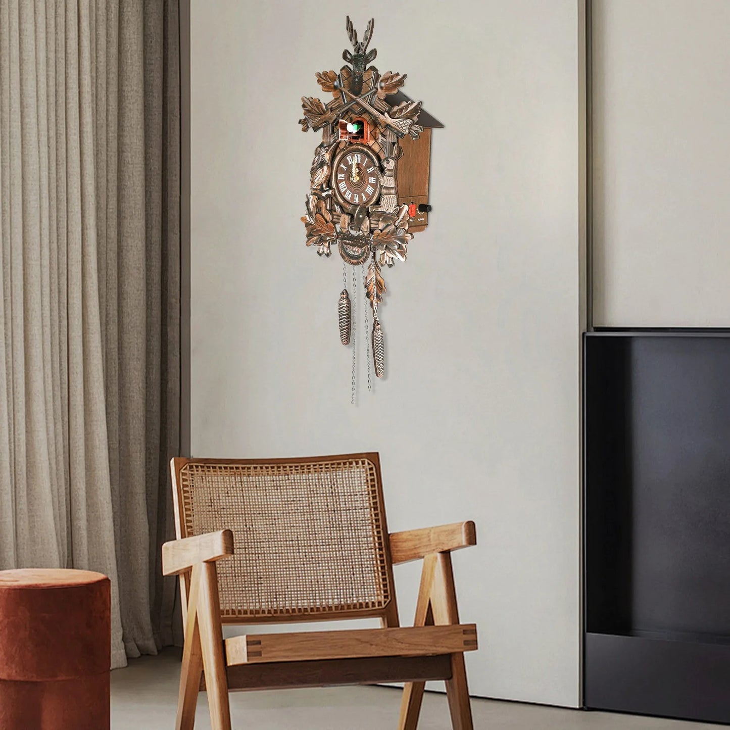 Forest Theme Cuckoo Clock, Adjustable Volume Retro Wall Clock for Home and Holiday Decoration