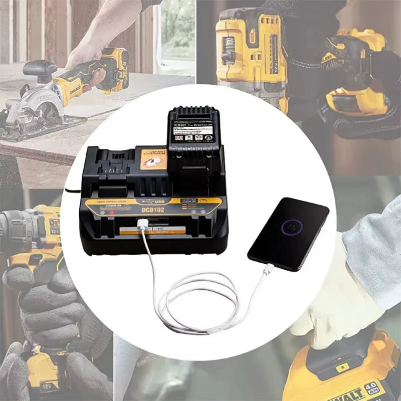 NEW Fast charging DCB102 Li-ion Battery charger For DeWalt 12V 14.4V 18V 20V DCB105 DCB200 double charging postion with USB Port