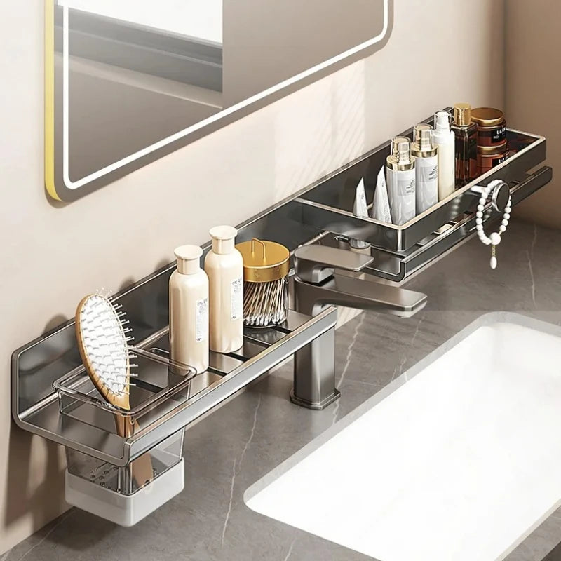 ‌Wall-Mounted Washing Machine Shelf - No Drill Bathroom Organizer for Laundry Detergent & Toiletries Hanging Cabinet with Drawer