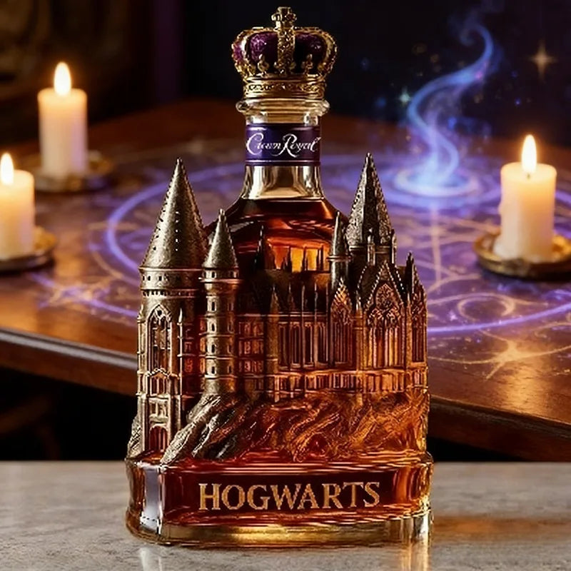 Medieval Castle Whiskey Decanter, 3D Embossed Crown Top Glass Wine Carafe, Luxury Barware for Home Bar