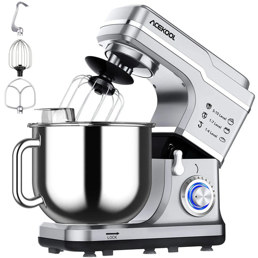 7.5Qt Electric Dough Mixer, 660W 10 Speeds Tilt-Head Food Mixer With Stainless Steel Bowl & Attachments For Home Cooks