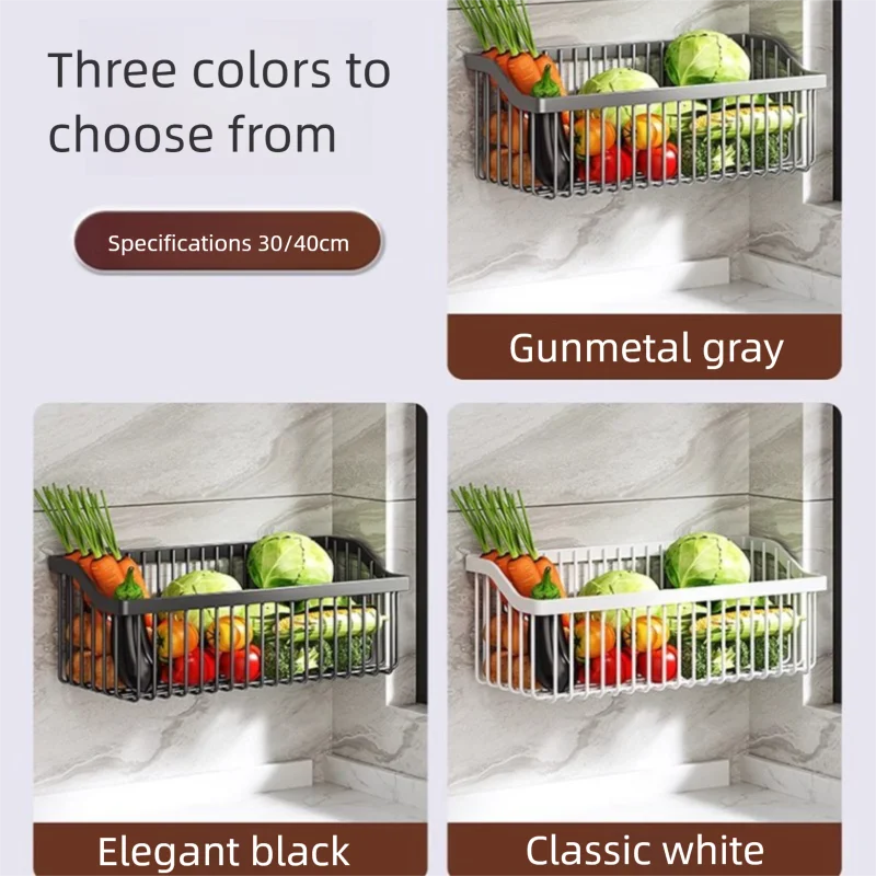 AOBT No-Drill Multifunctional Wall-Mounted Spice Rack Kitchen Storage Organizer Salt Seasoning Jar Vegetable Basket Rack