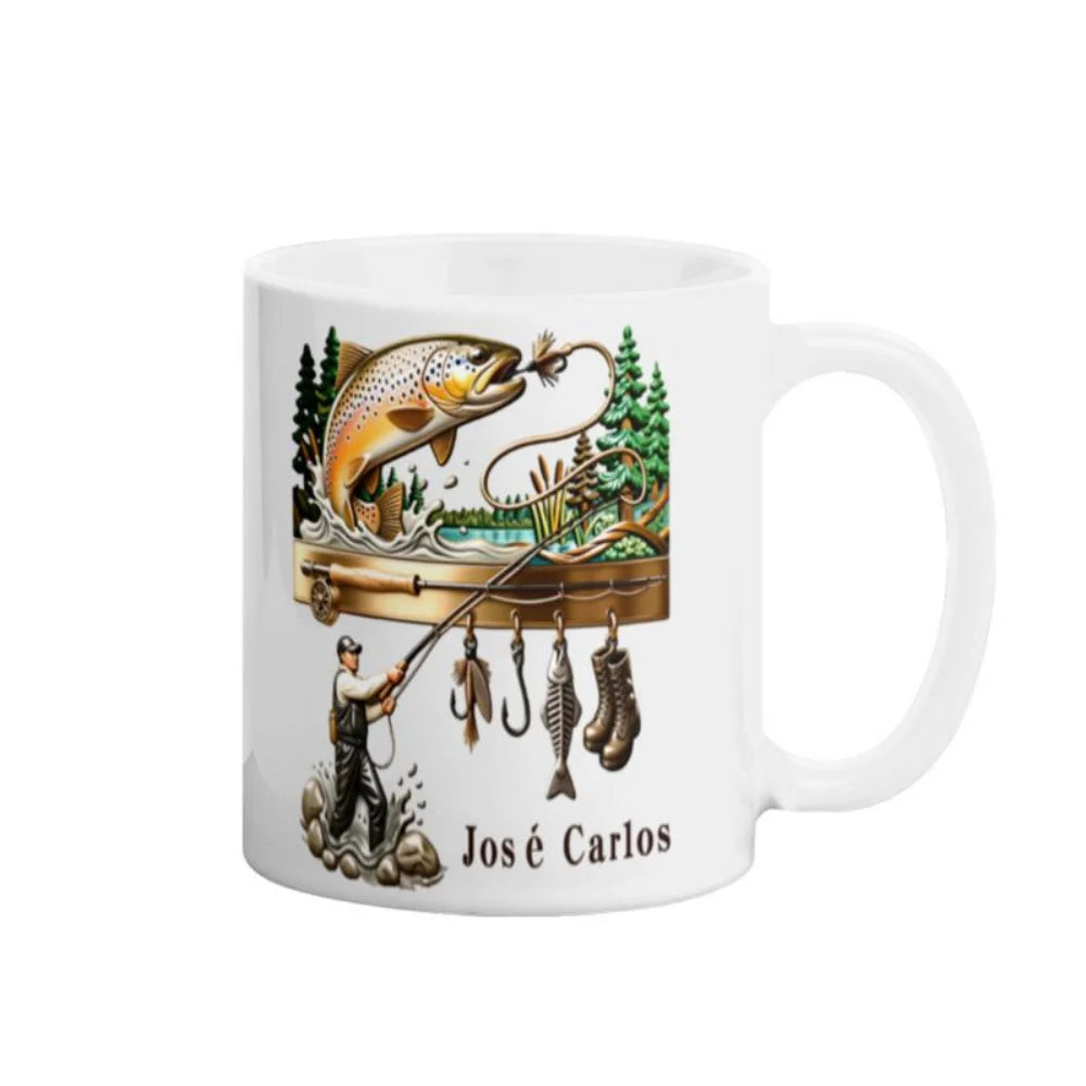 2D print Fishing Lover Gift Mug-Personalized Fishing Cup for Angler,Custom Name Fish Design Ceramic Coffee Mug Birthday Present