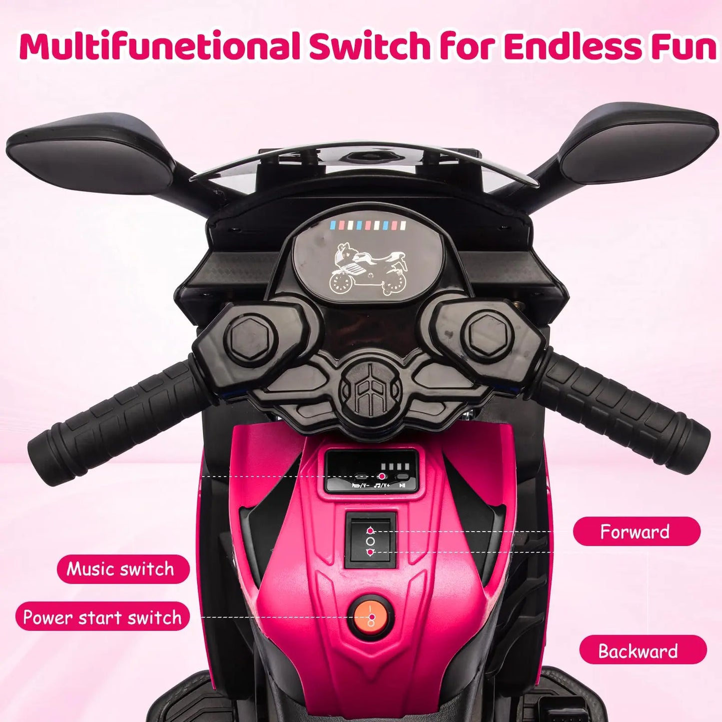 6V Kids Ride On Motorcycle Electric Toddler Motorbike With Training Wheels, EVA Tread Tires, Headlight, Horn, Music, 2 MPH Ride Toy