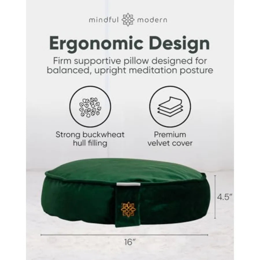 Velvet Meditation Cushion Luxe Zafu Yoga Floor Pillow Seat Posture Support Buckwheat Hull Filled Large Round Cushion with Remov