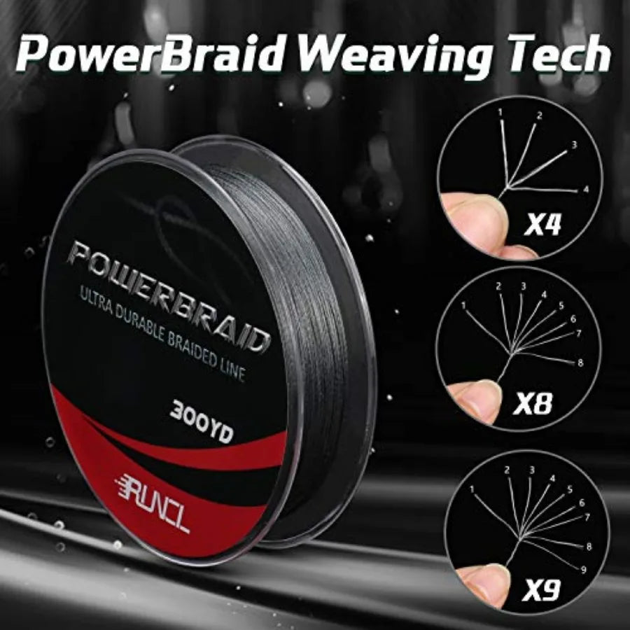 PowerBraid Fishing Line 4/8/9 Strands, Braided Fishing Line 300/500/1000Yds - Seamless Weaving Tech, Enhanced Coating Tech, Zer