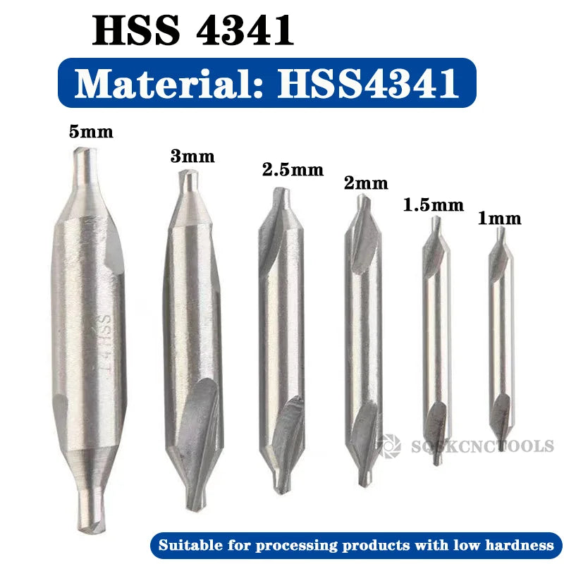 HSS Combined Center Drills Ti-Coated 60 Degree Countersinks Angle Bit Set 6pcs 1.0-5mm Metal Centering Dril Bit Lathe W6542 M35