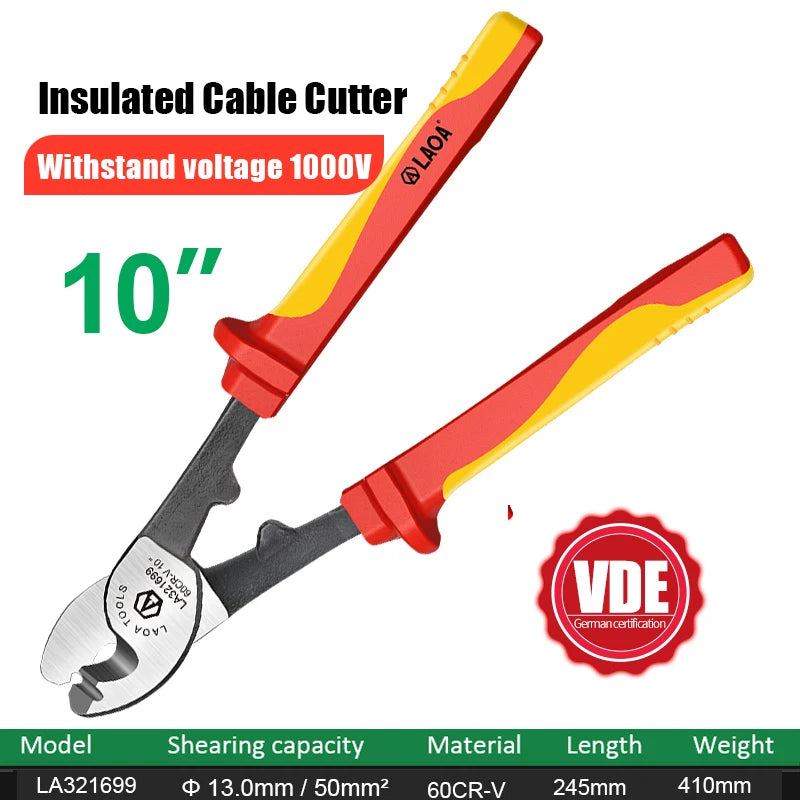 LAOA Insulated Cable Cutter Professional 1000V Wire Stripping Pliers Heavy-Duty Multi-Tool for Electricians High Voltage Safety