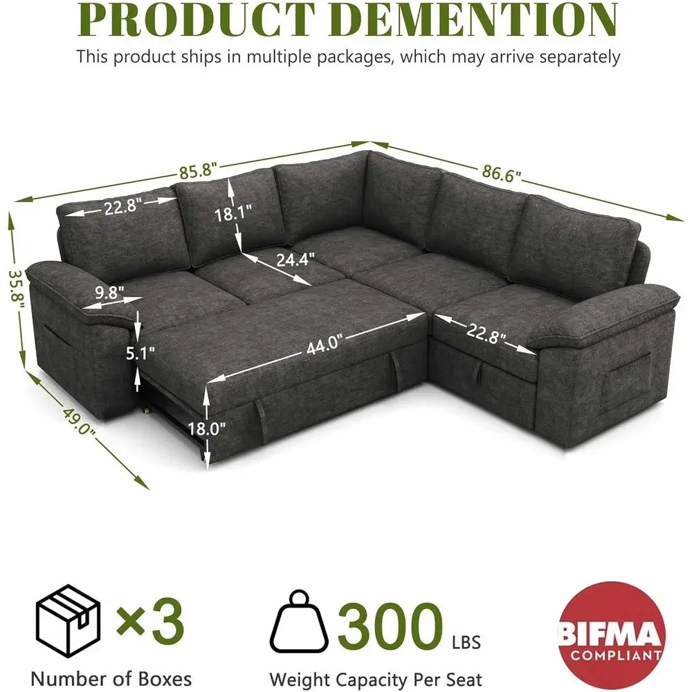 85 Inch ular Sectional Soa with Pull Out Bed,L Shaped 5 Seat Sectional Sleeper Soa with Storage,Sectional Couches or Living Room