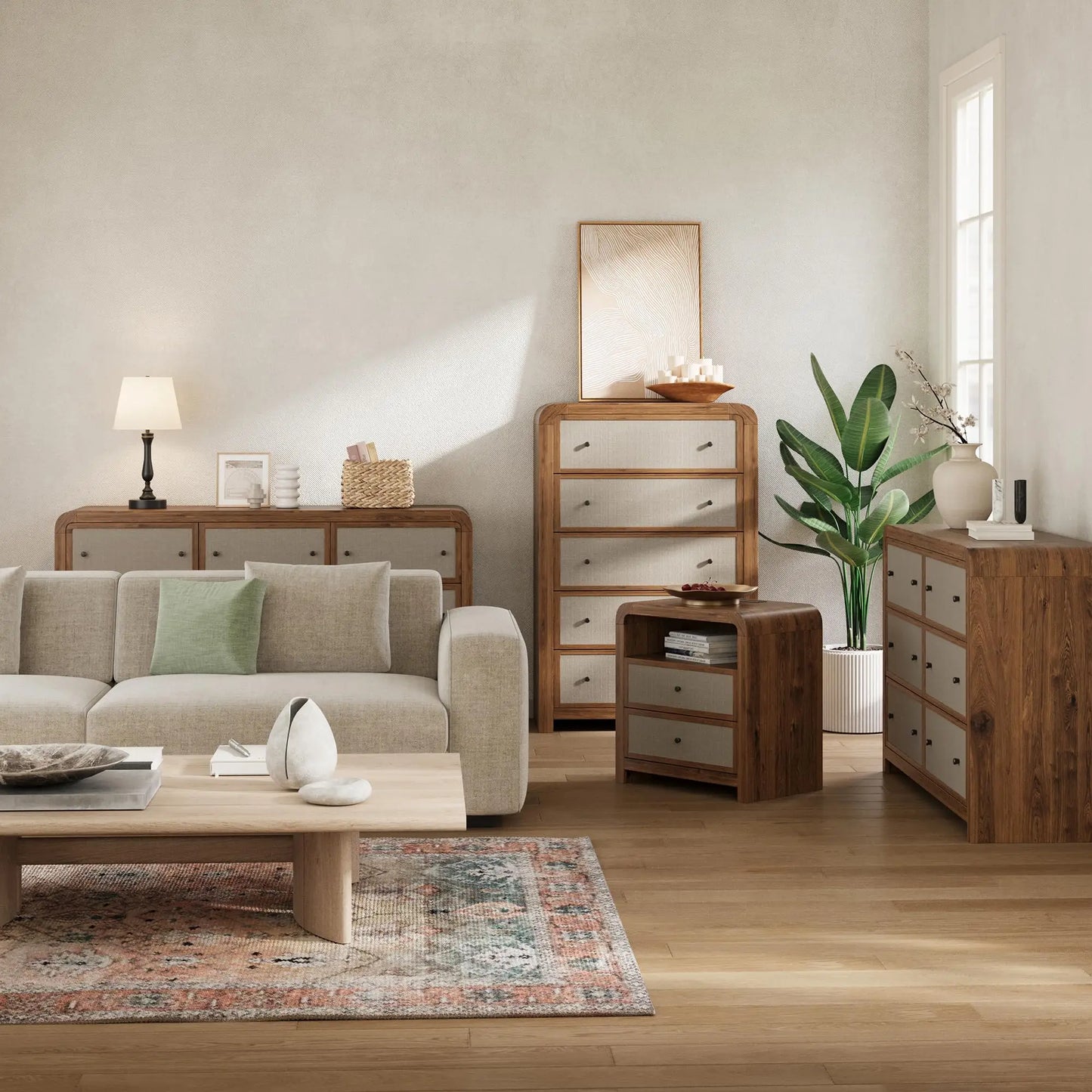 6 Drawer Dresser For Bedroom 49 Inch Wide Chest Of Drawers With Linen Drawer Modern Storage Cabinet With Rounded Corners Anti Tip Kit For Living Room Entryway Home Office