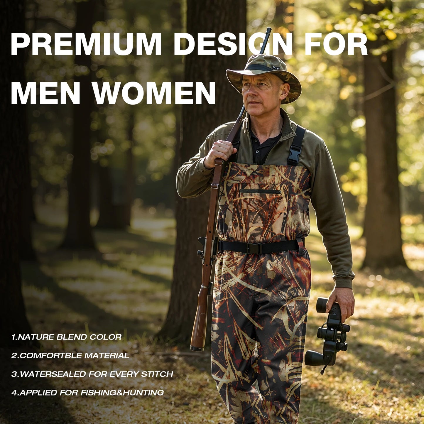 Camouflage Dead Leaf Pattern Adult Waders Breathable Lightweight Fishing Hunting Waders for Men Women Outdoor Activities