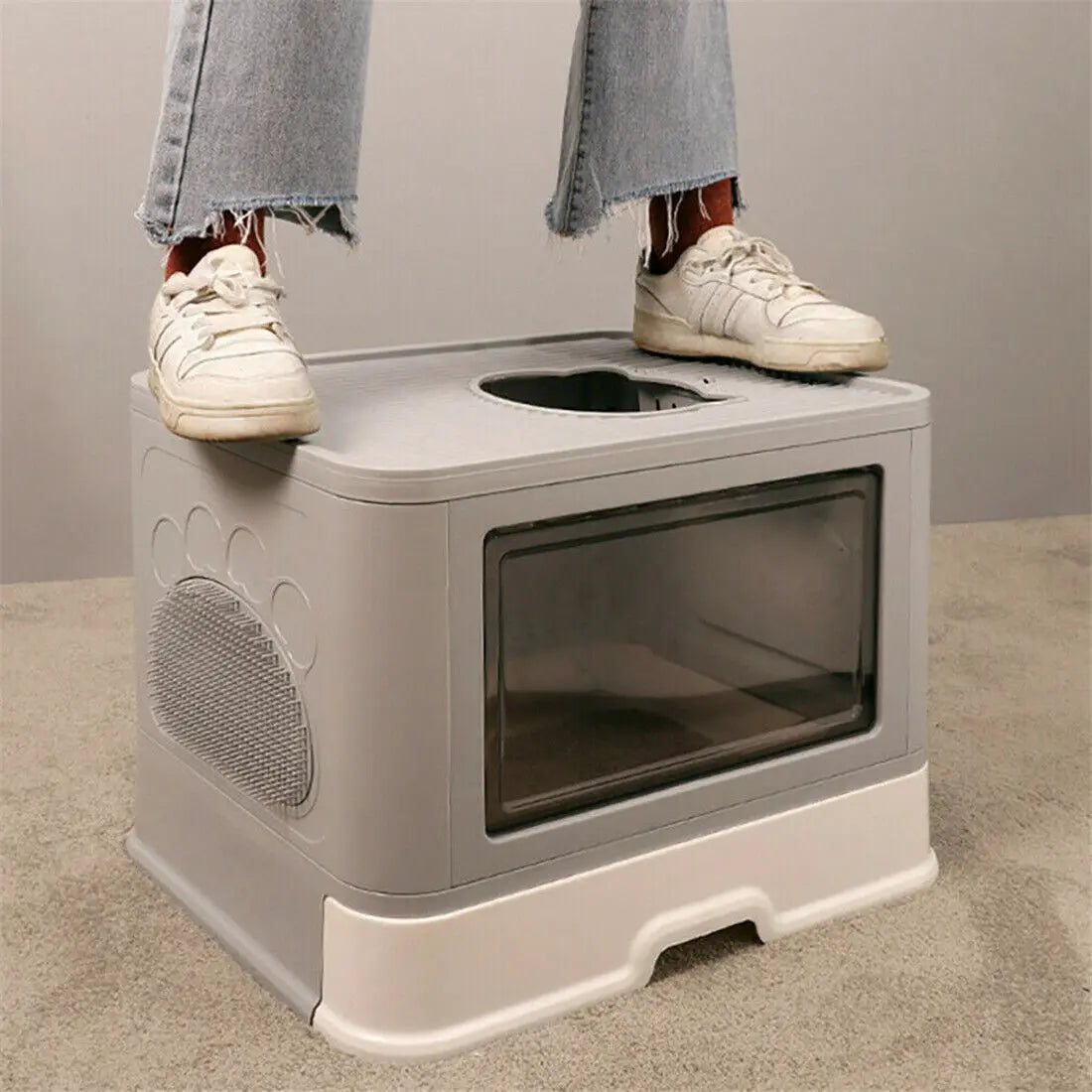 Foldable Cat Litter Box Front Entry & Top Exit Toilet Box