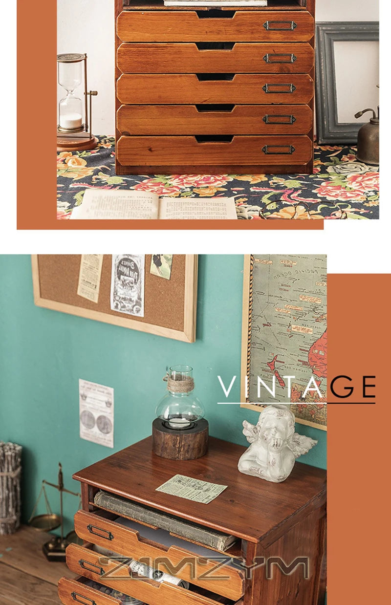 Desktop Organizer Drawer Style Storage Box Office Desk Multi Layer Document Stationery A4 Paper Solid Wood Tabletop Cabinet