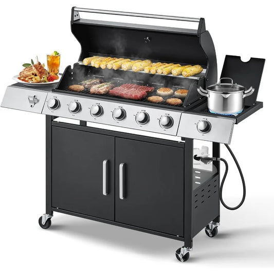 60000 BTU Propane BBQ Grill With Side Stove Grates