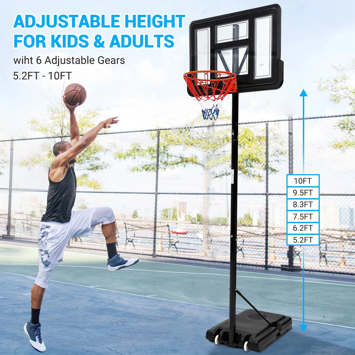 Portable Adjustable Outdoor Basketball Hoop With Durable Steel Frame